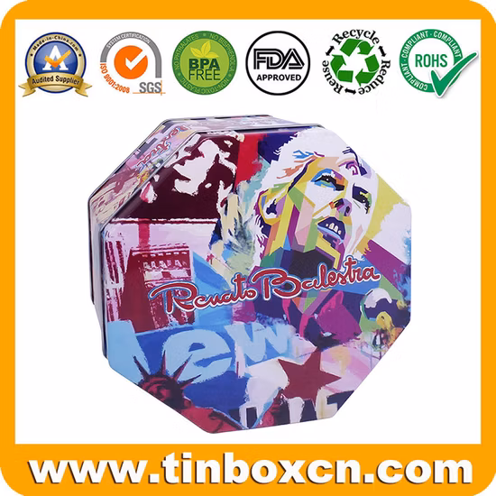 Metal Food Packaging Octangonal Tin Box for Chocolate Gifts