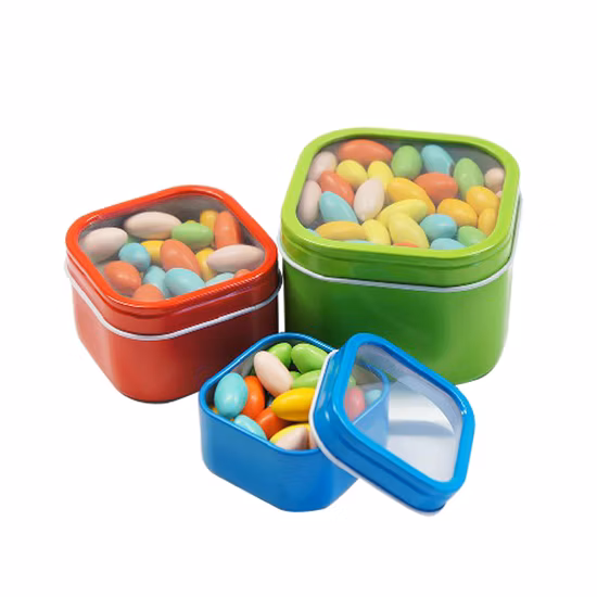 Food Grade Custom Logo Square Tin Can Food Tin Candy Cookie Metal Tin Box for Gift