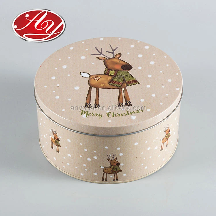Three-Piece Christmas Elk Round Food Gift Candy Metal Large Tin Box