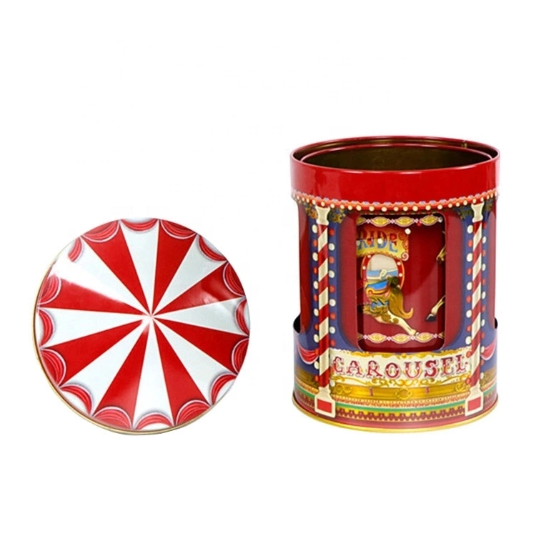 2 Layers Carousel Music Cookie Tin Box for Children&prime;s Day
