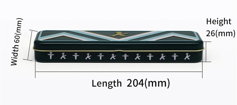 Custom Long Rectangular Thin Tin Pencil Case Metal Pencil Box with Hinge