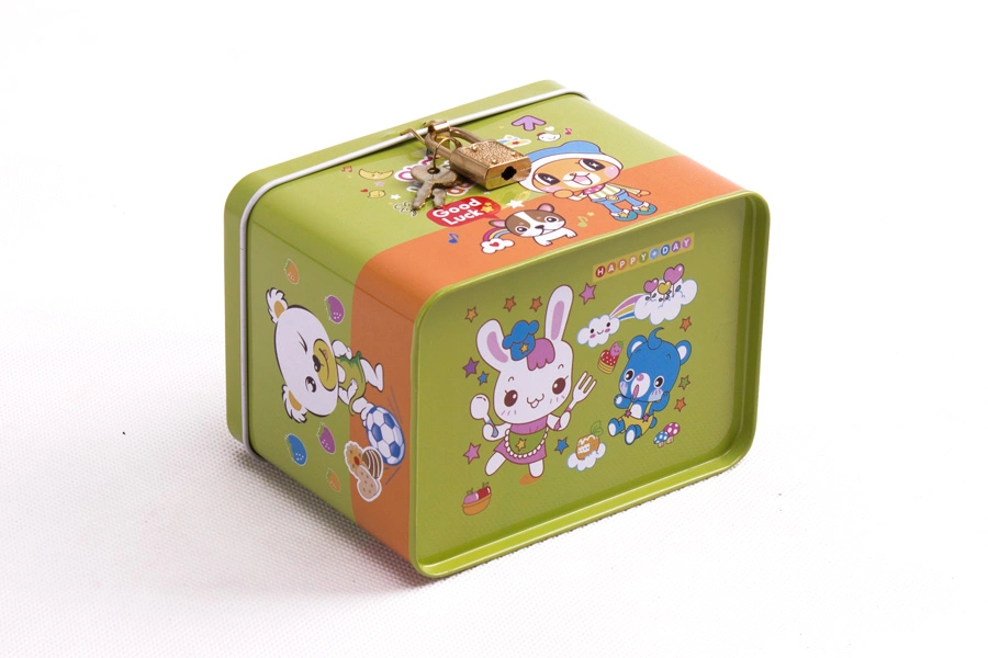 Exquisite Hinged Lid Money Bank Tin Can for Children