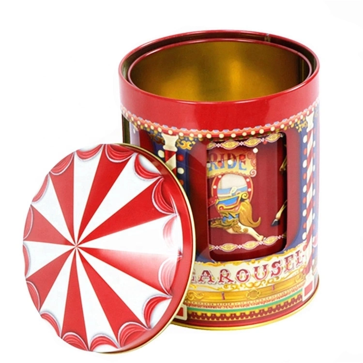 2 Layers Carousel Music Cookie Tin Box for Children&prime;s Day