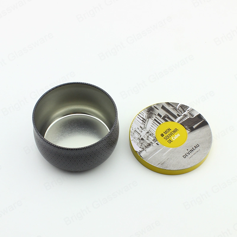 Elegant Black Round Metal Candle Jar Travel Tin Box with Custom Printing