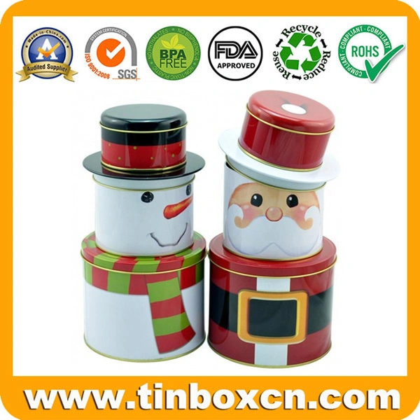 Creative Santa Claus 3 Layers Iron Cylinder Christmas Gift Tin Box