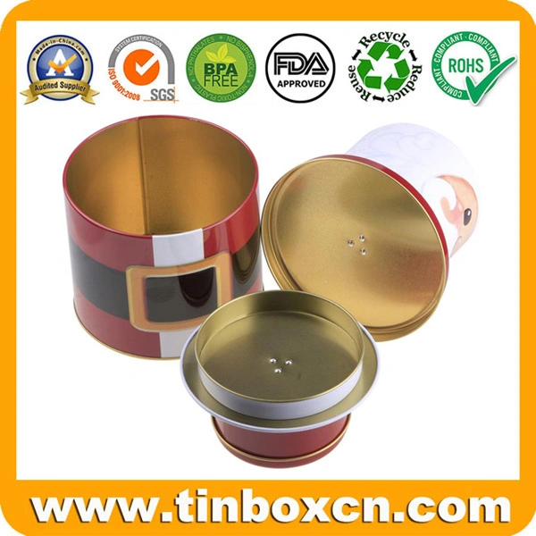 Creative Santa Claus 3 Layers Iron Cylinder Christmas Gift Tin Box