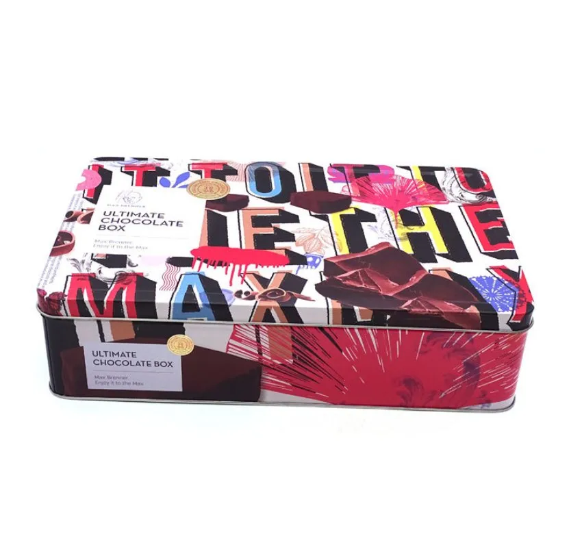 High Quality Factory Price Square Shape Metal Chocolate Tin for Candy Christmas Gift Tin Boxes Packaging Cookies Tin Box Candy Packaging Tin Box